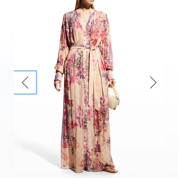 HEMANT & NANDITA Dresses & Skirts - Hemant & Nandita Tara Sheer Floral Metallic Maxi Shirt Dress – M